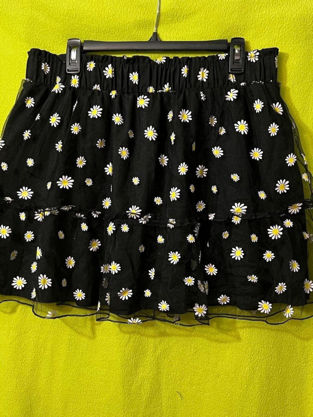Daisy Print Smocked Mesh Mini Skirt 2xl Floral Black Ruffle